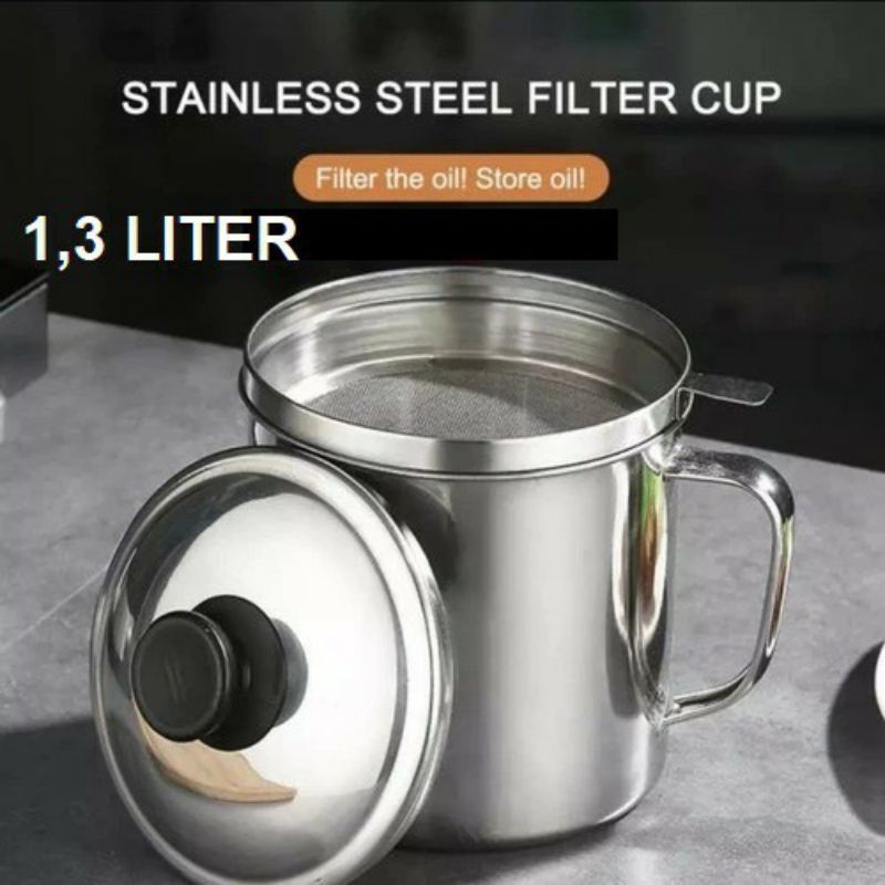 Oil Pot saringan Minyak Tempat Minyak Goreng Stainless Steel Ukuran 1.3 Liter