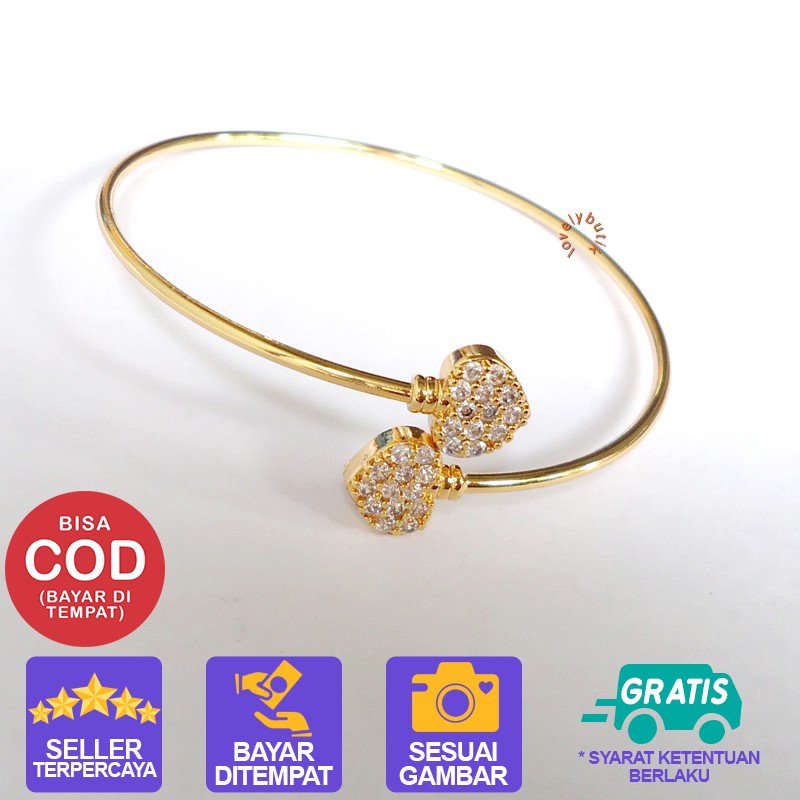 Gelang Tangan Xuping Perhiasan Fashion Wanita Ni4 Bangle Permata Love Warna Emas  - Lovelybutik