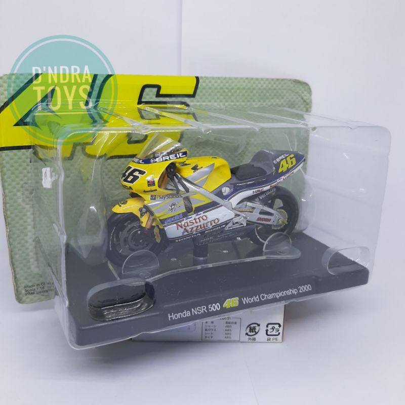 Diecast Motor Miniatur Motogp Honda NSR 500 Valentino Rossi World Champion 2000 Leo Models 1:18