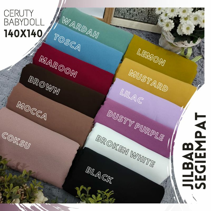 Jilbab Square jumbo Ceruty Babydoll Syar'i 140x140 | jilbab segiempat Jumbo