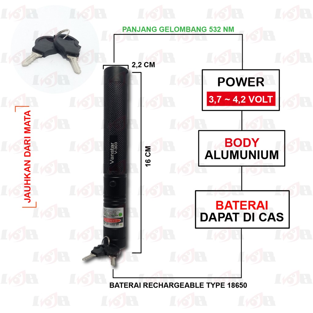 Green Laser Pointer 303 Senter Set Lazer Lampu Hijau