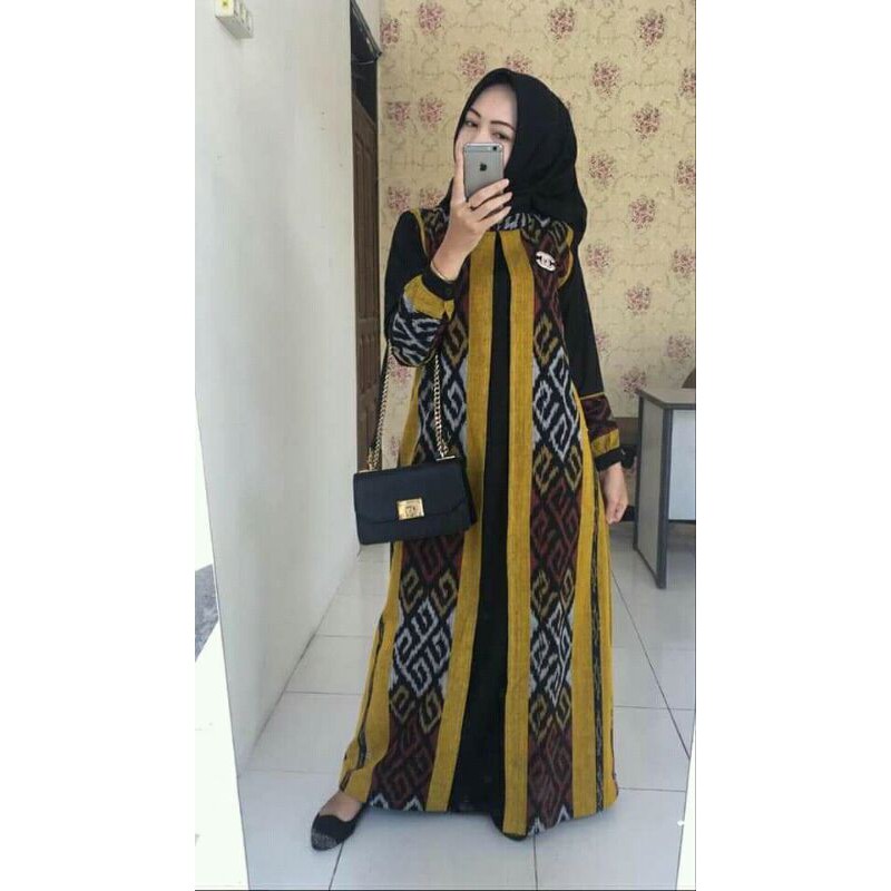 Gamis Tenun Kombinasi Model Cardigan