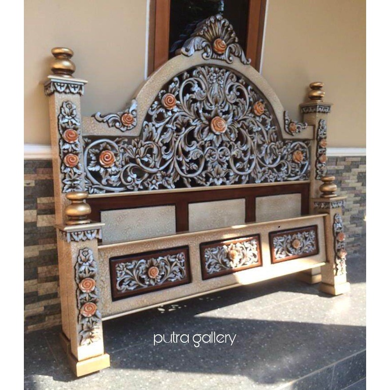 Tempat Tidur Jati / Dipan Ukir KDI Jati / Dipan Ranjang Kayu Jati / Dipan Motif Marmer / Furniture J