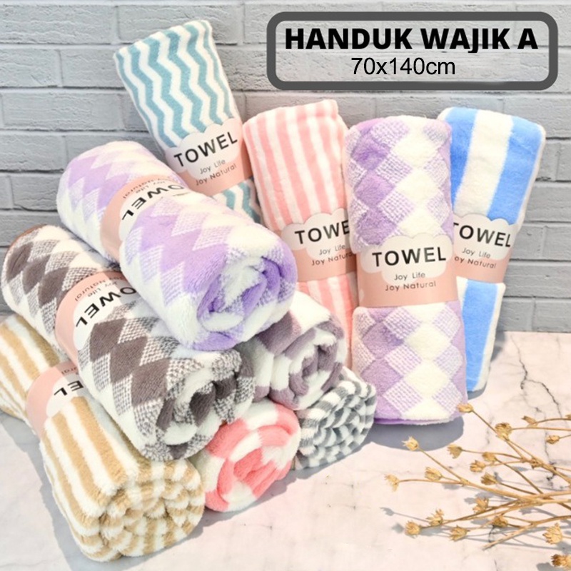 Handuk mandi bulu 70cmx140cm / handuk dewasa / motif salur besar daya serap tinggi dan lembut