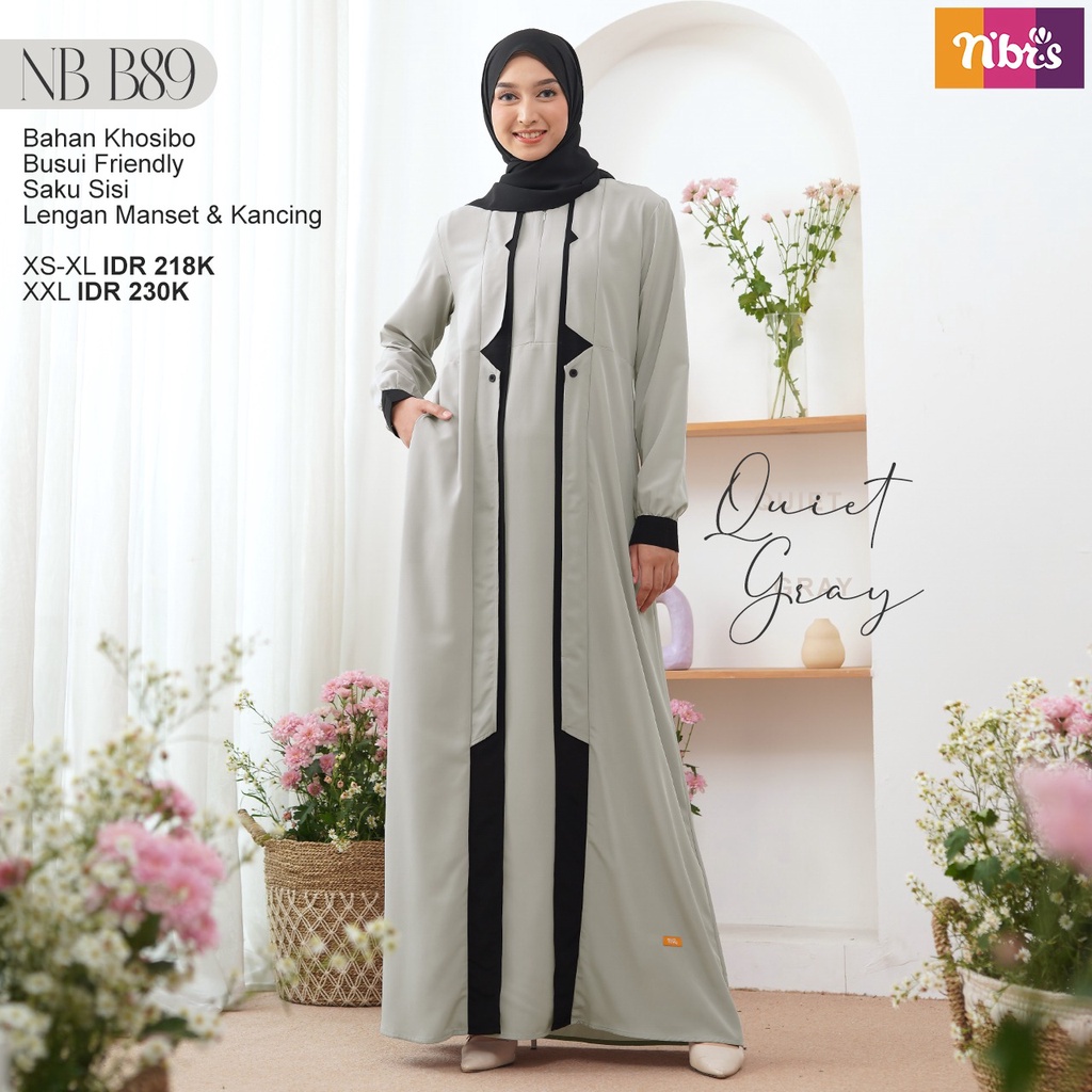 Nibras NB B89 Gamis Polos Combinasi Dua Warna Bahan Khosibo Dress Simple Model Terbaru