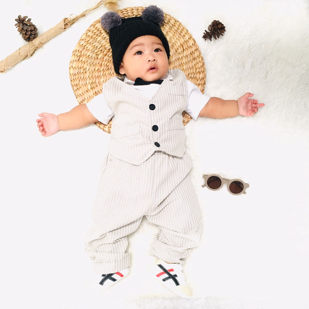 baju tuxedo jas anak laki laki cowok kondangan 1-3 tahun baby bayi balita STRIPE TUXEDO set