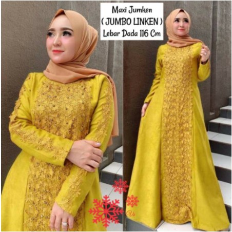 Baju Gamis Brukat Kondangan Terbaru Lebaran 2021  Bahan Moscrepe Komby Brokat Ukuran Jumbo Dewasa XL