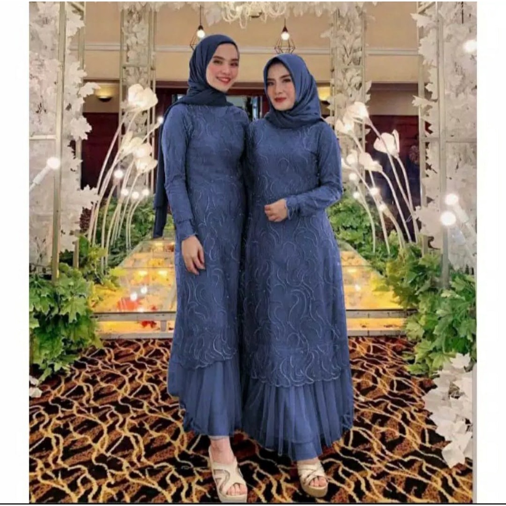 Dress Maxi GERALDIN Tile Mutiara Size L -  XL/ Fashion Muslimah Lengan Panjang