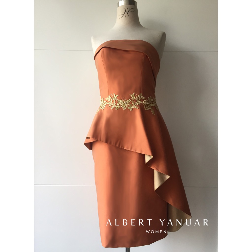 AlgarrybyAlbert Cocktail Dress Orange/ Dress Pendek Orange Kombinasi Bordiran