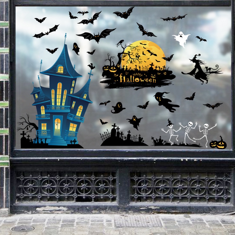 4pcs Stiker Desain Istana Kelelawar Untuk Dekorasi Pesta Halloween