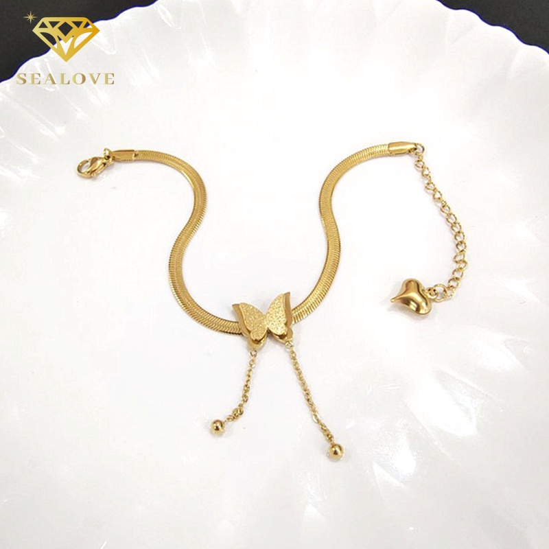 SEALOVE GELANG WANITA TITANIUM ANTI KARAT MODEL BELUT KUPU BANDUL EMAS 18K PERHIASAN AKSESORIS