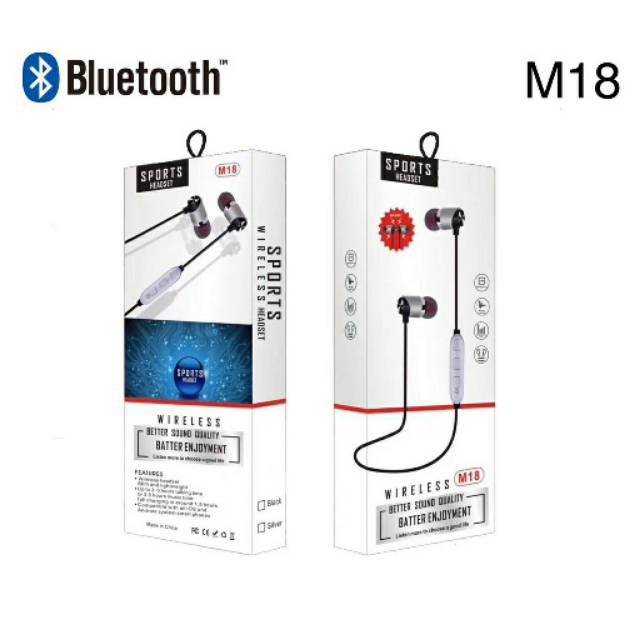 Headset Handsfree Hf Bluetooth M18 Earphone Wireless Sport M18 Stereo Original