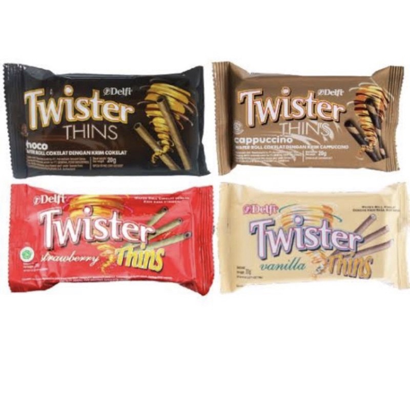 PROMO DELFI TWISTER THINS 15 GRAM / BISKUIT TWISTER THINS / SNACK VANILA / COKLAT / STRAWBERRY ECERAN ( 1 PC )