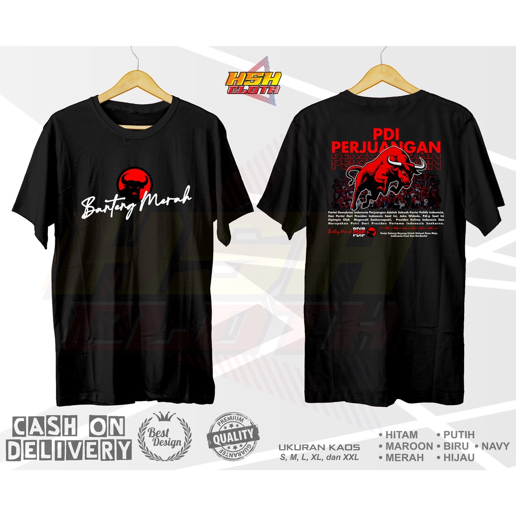 Baju Kaos Distro Partai PDI Perjuangan Banteng Merah Bisa Custom - HSHCloth