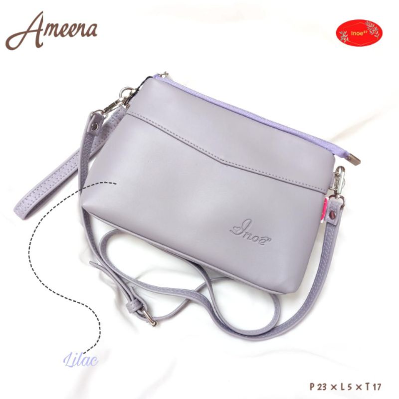 READY TAS AMEENA BAHAN KULIT SINTETIS SNOW  BY INOE || SLINGBAG WANITA