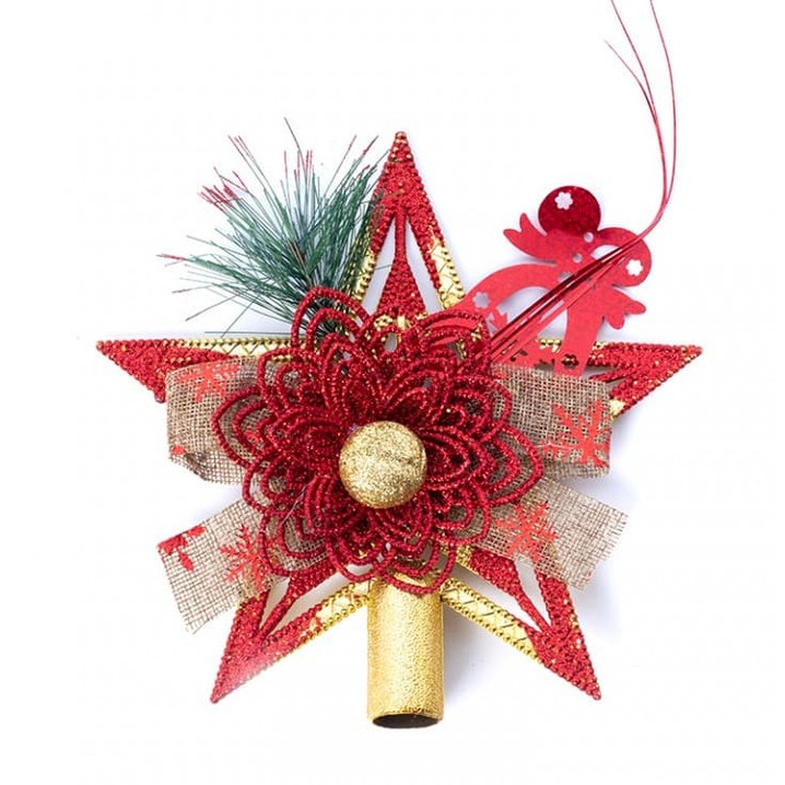 TERLARIS - HIASAN TOP BINTANG POHON NATAL / MERAH (BESAR)-PUCUK POHON NATAL