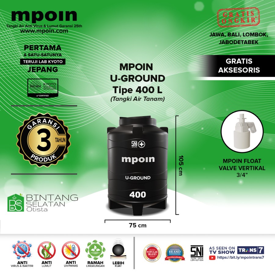 MPOIN TANGKI TOREN TANAM / PENDAM TANDON AIR / KIMIA 350LTR GARANSI - TANGKI AIR