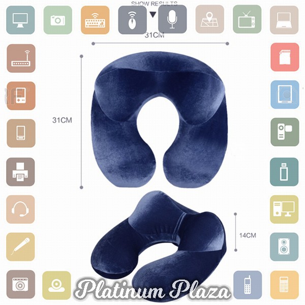 YMYQ Bantal Leher U-Shape Inflatable Travel Neck Pillow - 300TC - Dark Blue`EXSMGQ-