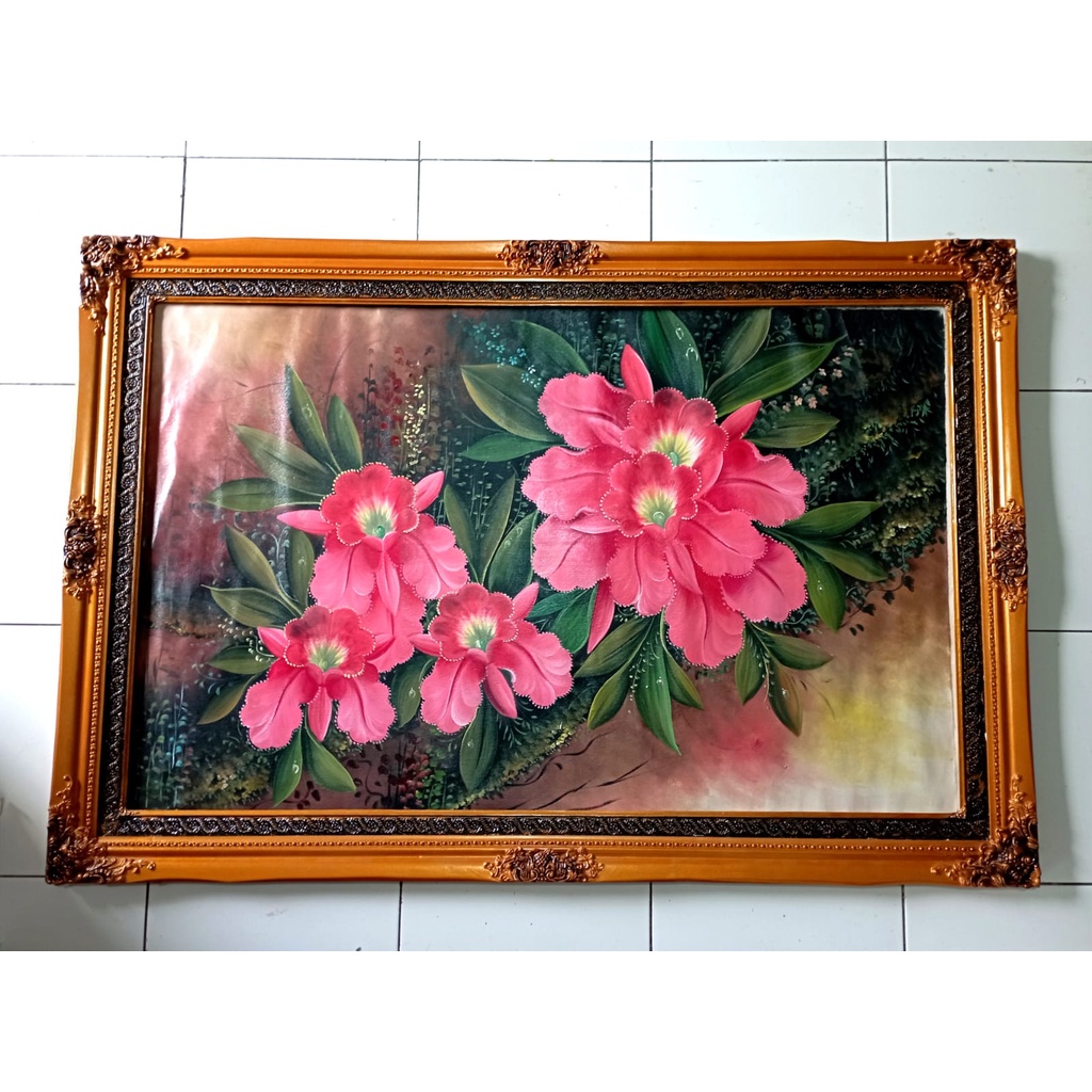 lukisan bunga anggrek ukuran jumbo 135x85 harga sudah full pigura