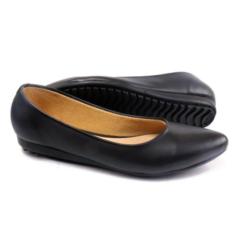 Grutty Flat Shoes Wanita GA014ME Flat Kulit Sintetis Warna Hitam