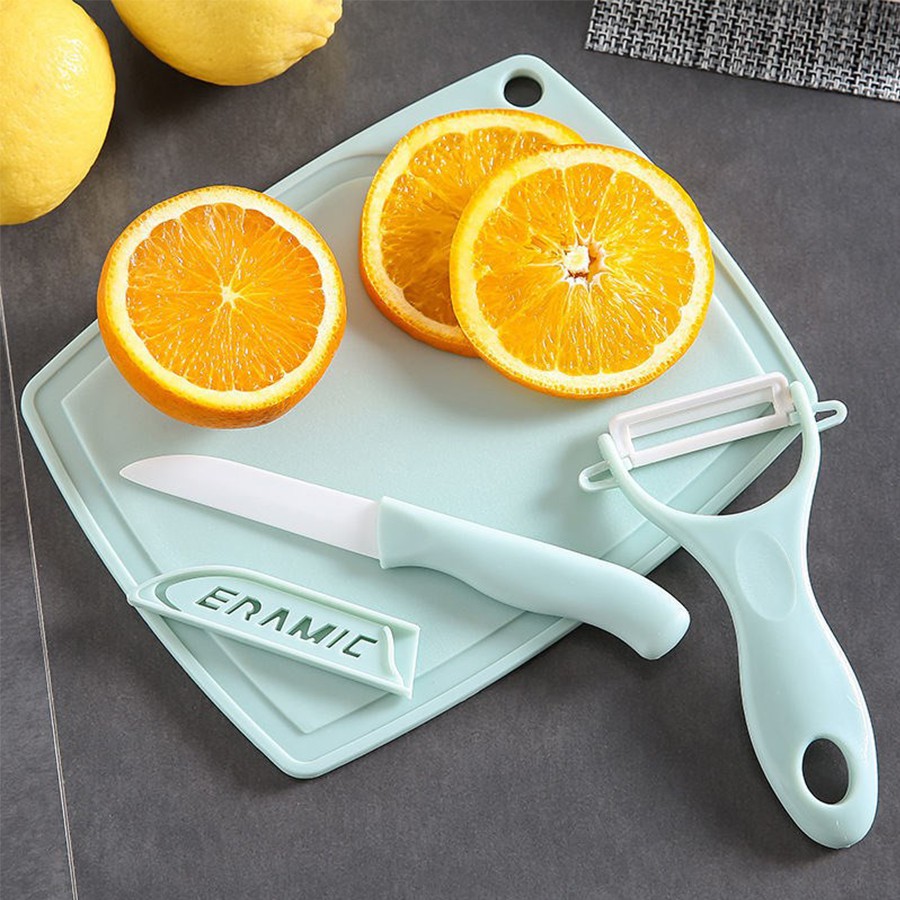 Pisau Set Keramik 3 In 1 Talenan Knife Set Peeler Buah Ceramic Fruit Knife Skin-peeler Combination