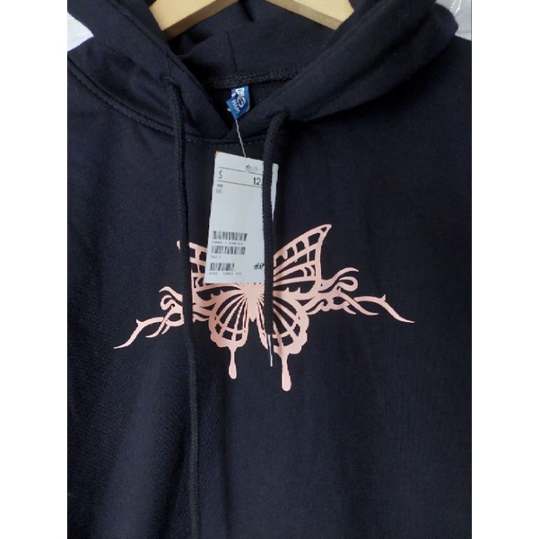 Hoodie Butterfly black h&amp;m  Hoodie h&amp;m hnm Butterflay frin bordir