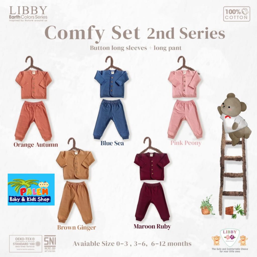 [ terbaru ] libby comfy set earth color series stelan panjang kancing depan 1stel/pack)