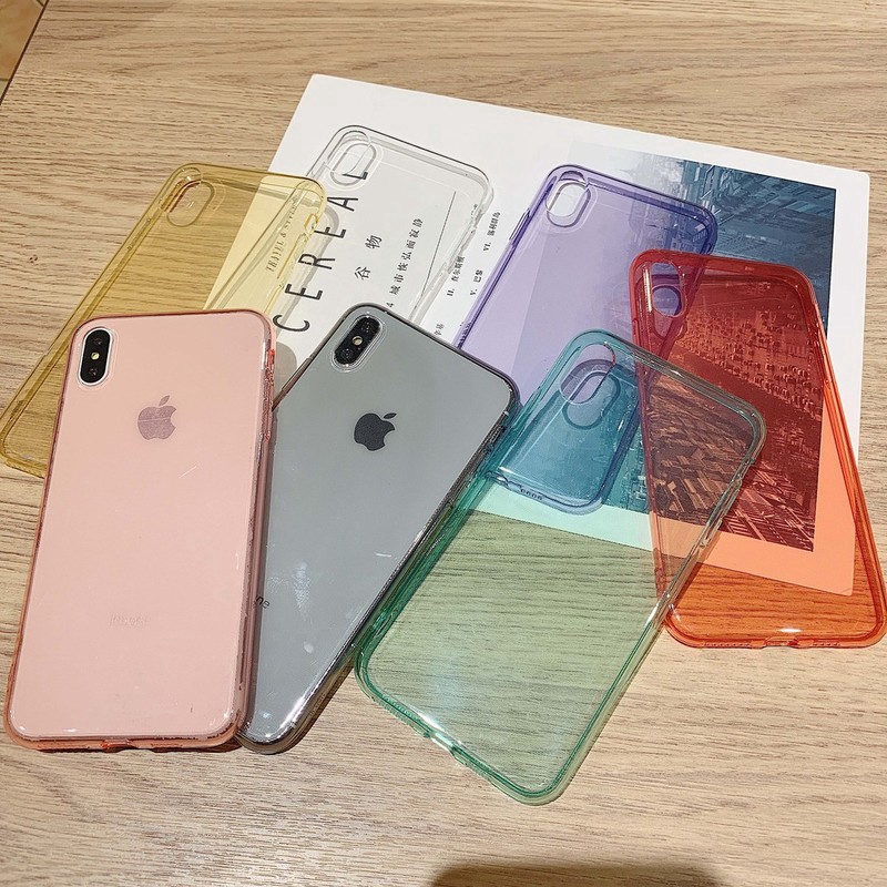 Warna transparan TPU soft case iPhone 11 Pro Max XS XR SE2 i6 7 8Plus Kasus Sederhana Case