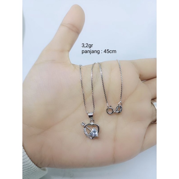 kalung itali biasa +liontin love mp solitaire/ kalung perak asli silver 925 lapis emas