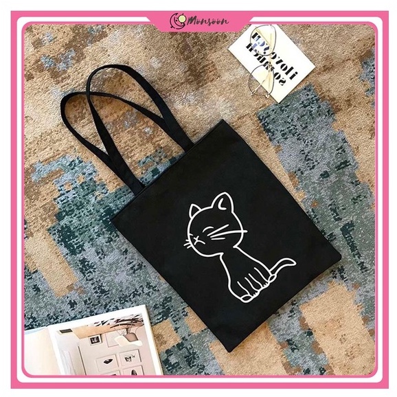 Monsoon - PUSHY Dari Jakarta - BISA COD - TOTEBAG KUCING TOTE BAG CAT MORYMONY