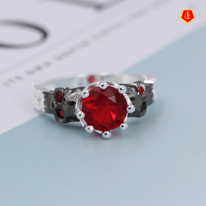[Ready Stock]Personality Fashion Skull Punk Red Gem Ring