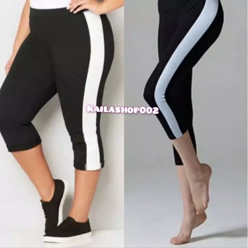 Celana Legging List Putih 7/8 Bahan Spandex Premium