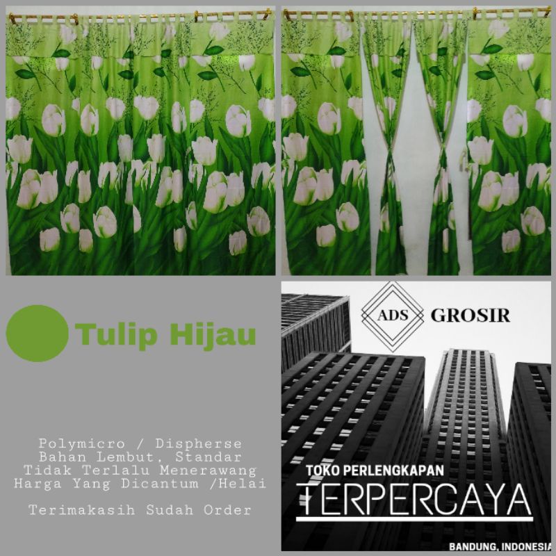 (COD) Gorden Pintu Bunga Atau Bisa Juga Jendela Bunga Tulip Hijau