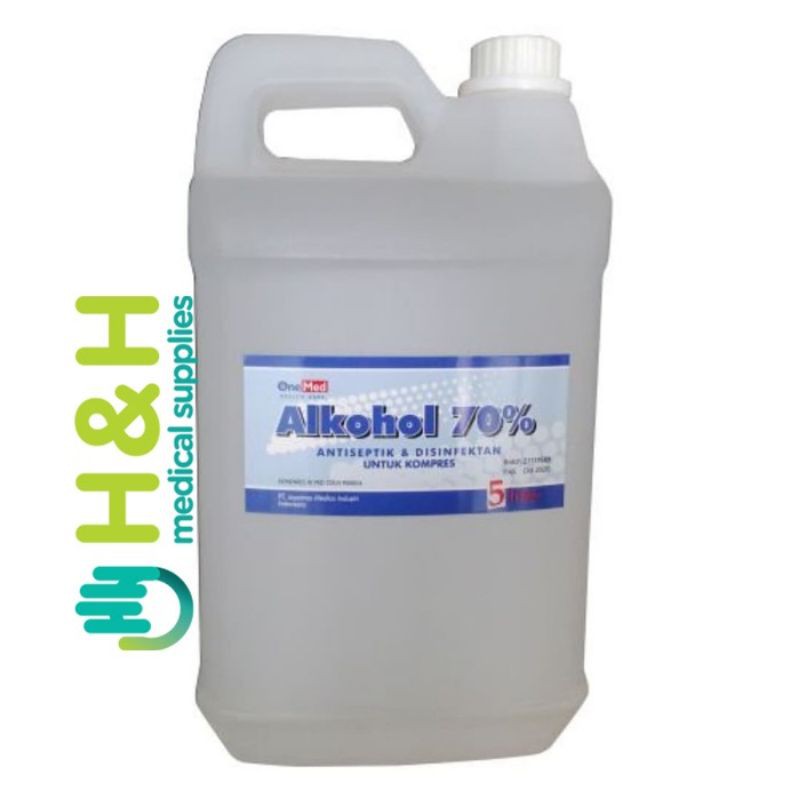 Alkohol 70% Onemed 5 liter / Alkohol 70% Food Grade / Alkohol 70% Medis Kesehatan / Alkohol Desinfekfan 5 Liter