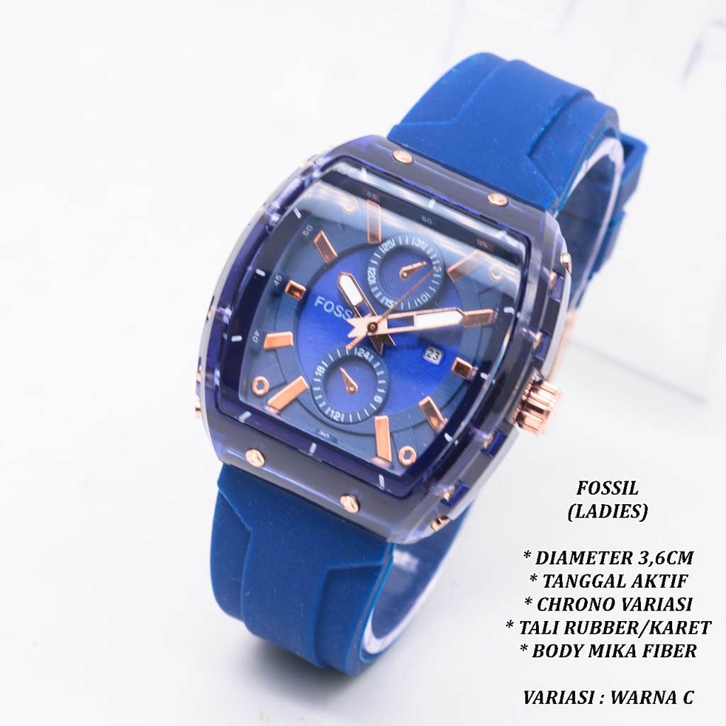 (BISA COD) JAM TANGAN WANITA F-049 FASHION TALI RUBBER BODY OVAL TANGGAL AKTIF CHRONO OFF