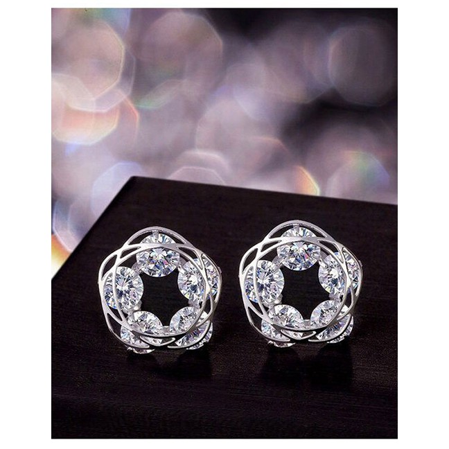 LRC Anting Tusuk Fashion Silver Flower Zircon A58737