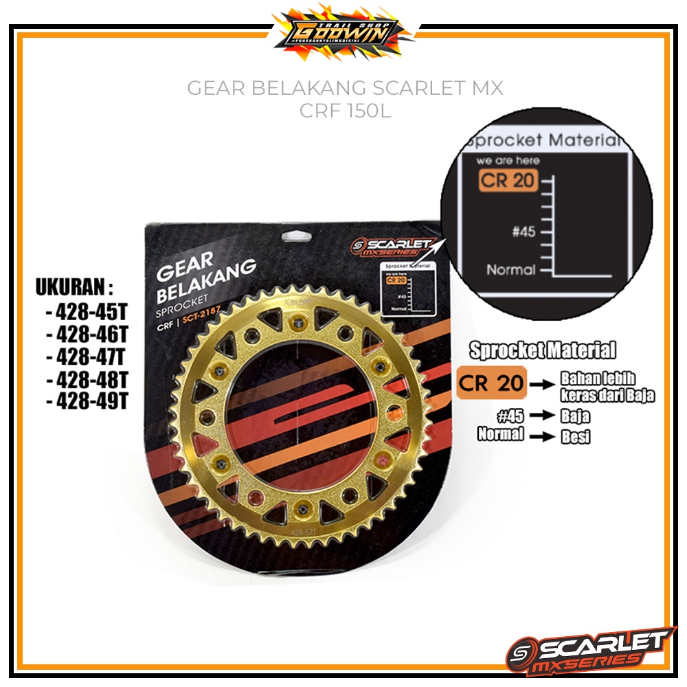 Gear Belakang SCARLET MX SERIES Gold CRF 150 L 428 45T - 428 56T Gold