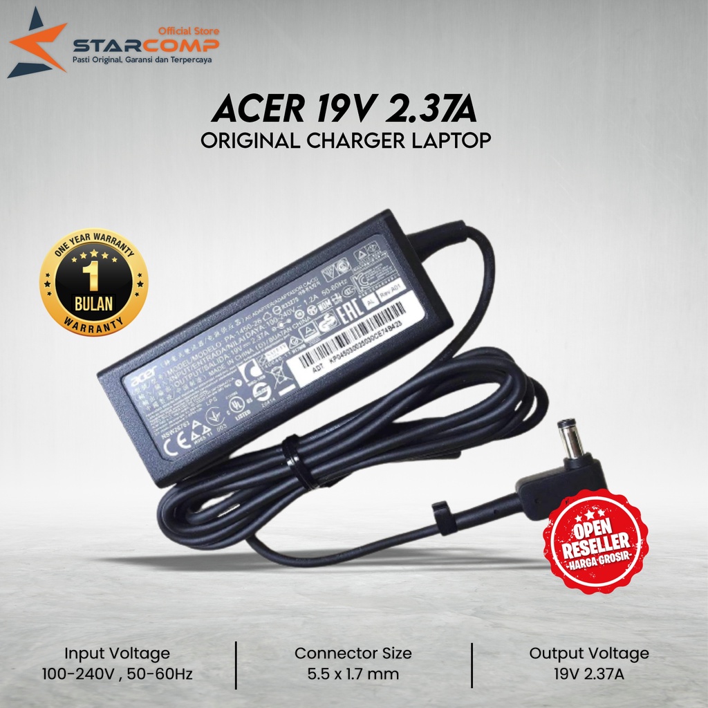 Adaptor Charger Acer Original 19V 2.37A for Acer AspireR5-471T,Acer Aspire Switch 11,Acer Chromebook