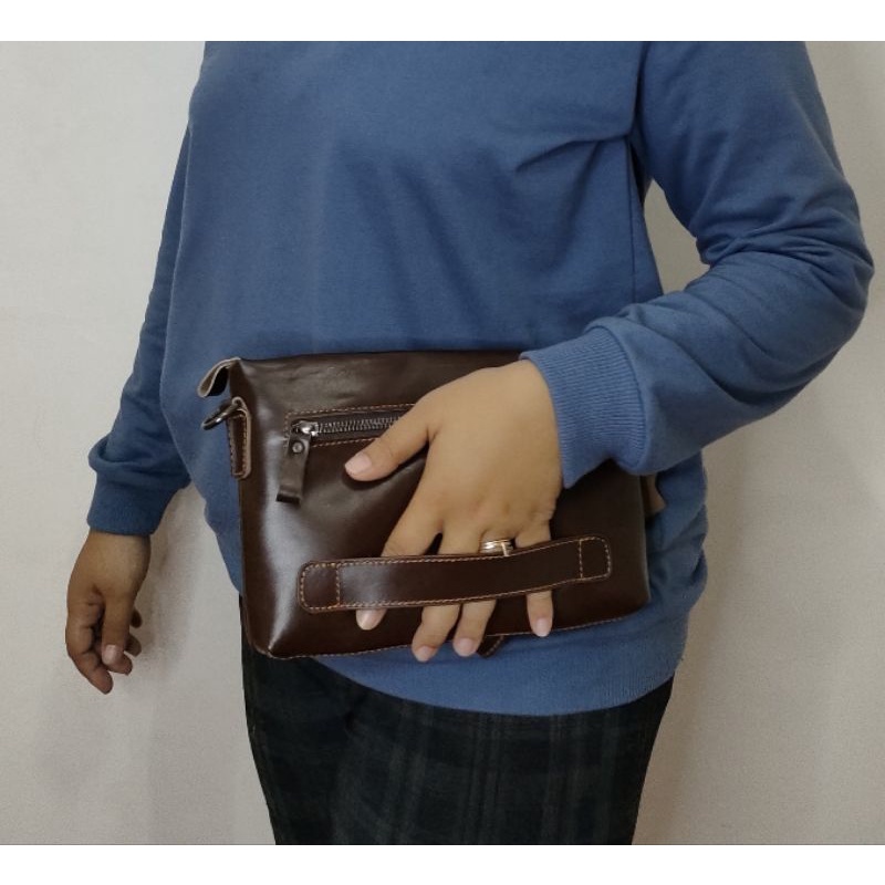 Tas Hiyori kulit sapi Clutch Cewek Perempuan multifungsi