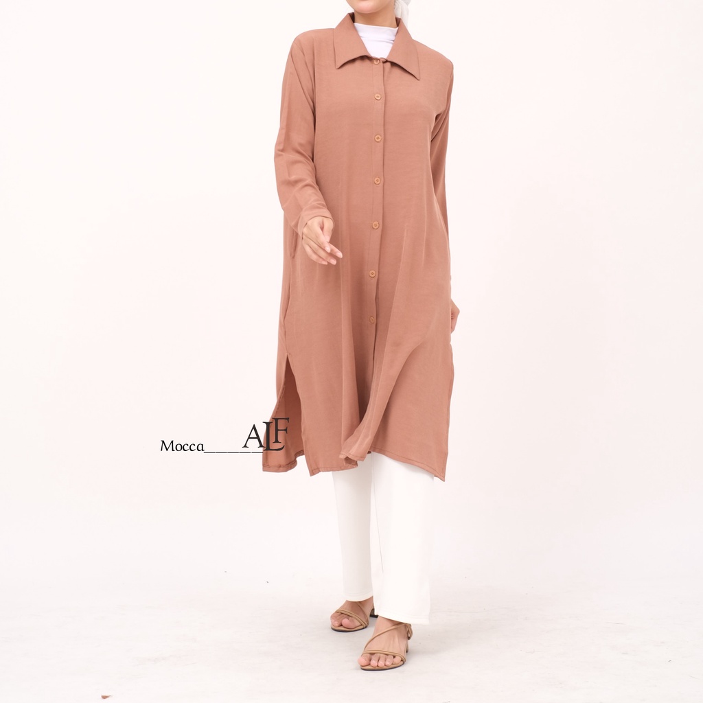 Messi Long Tunik Mocca by Alfaina / Basic Tunic Kemeja Wanita