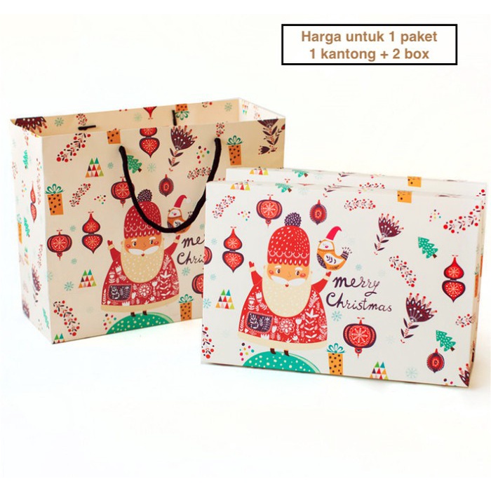 

✨ BISA COD ✨ Set Kotak + Kantong Tas Souvenir Natal Set Hampers XMAS Paperbag Box