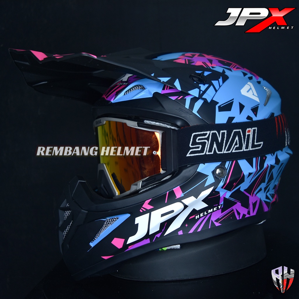 HELM JPX CROSS_FOX1 X33 - BLUE DOFF PAKET GANTENG GOOGLE SNAIL HELM JPX KLX ORIGINAL HELMET MOTO TRAIL SUPERMOTO HELM FULL FACE MOTO CROSS TERBAIK-MX40 MATT GREY/RED