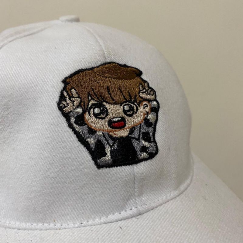 Topi Baseball White Cap Korea Fashion Jungkook BTS Embroidered Putih Kpop