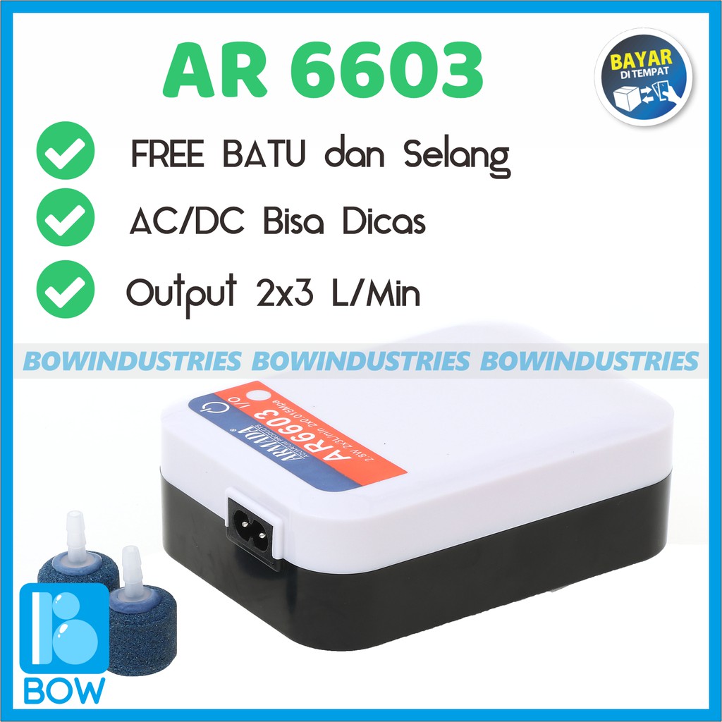 Mesin Aerator Pompa Gelembung Udara AC DC Aquarium Akuarium Kolam 2 Lubang ARMADA AR 6603