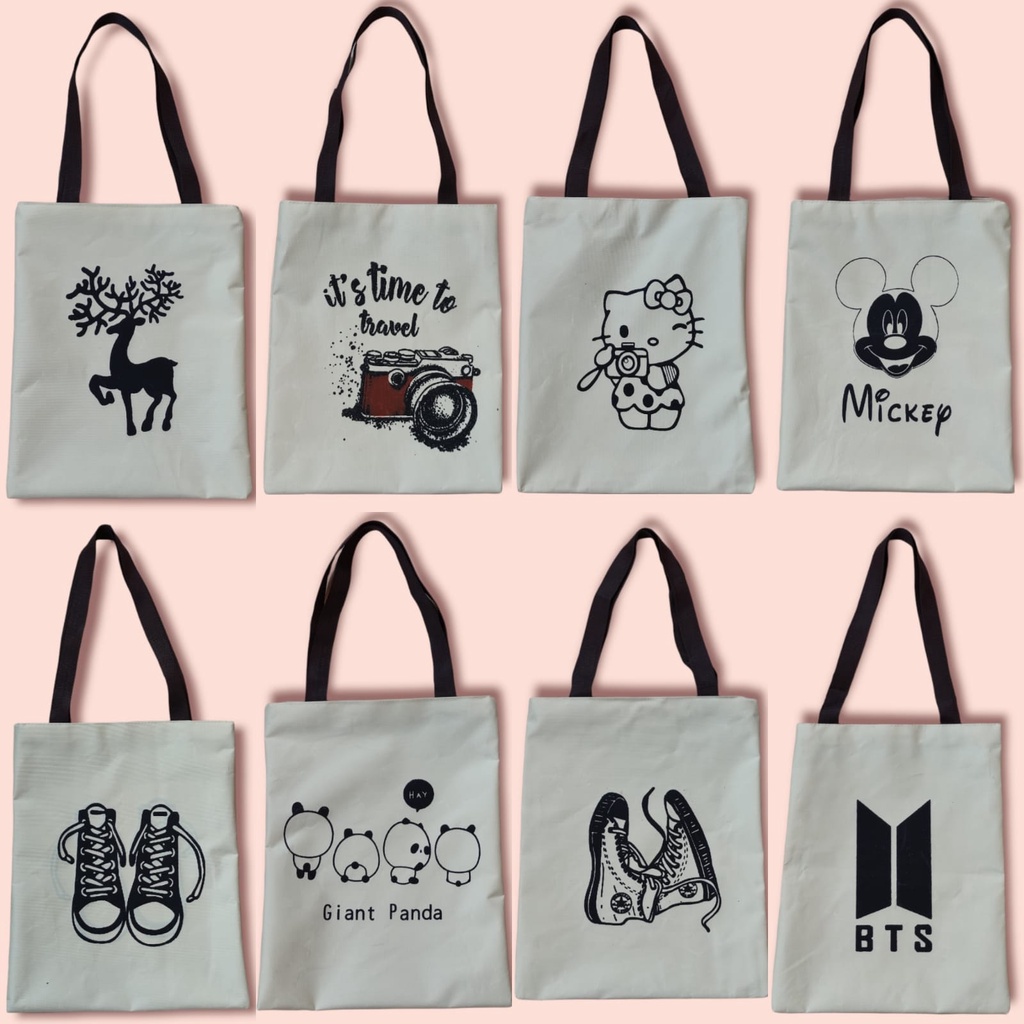 TOTE BAG KULIAH KANVAS RESLETING KPOP TALI WEBING MURAH KEKINIAN