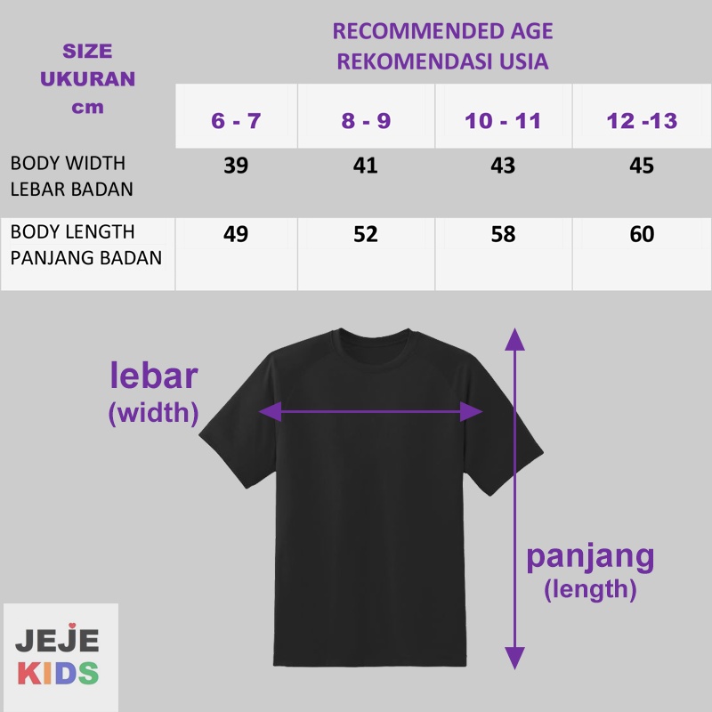 Baju Kaos Oblong Anak tanggung 6 - 13 tahun