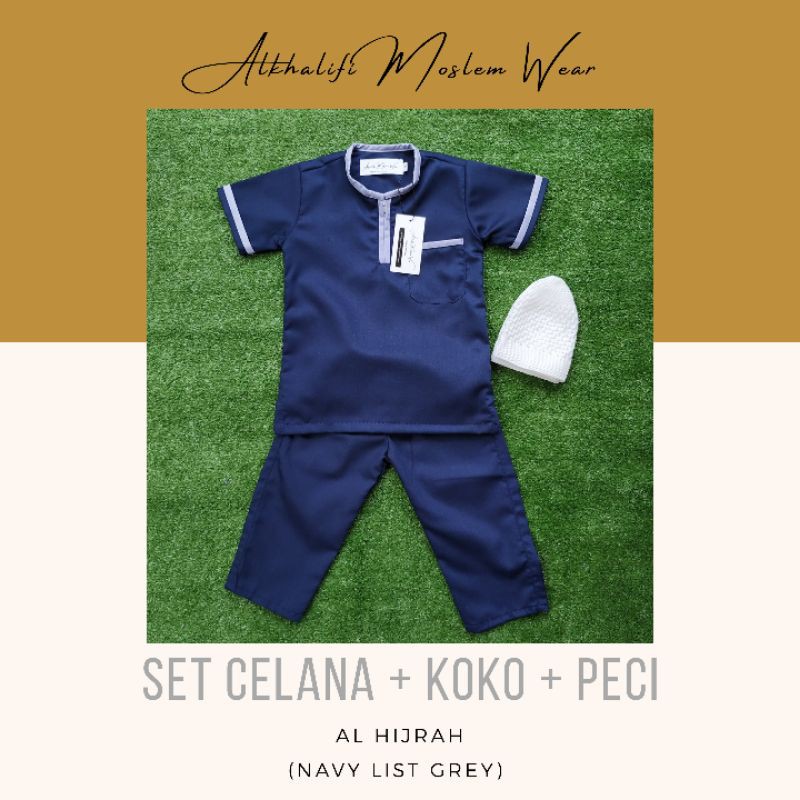 Terbaru SET KOKO AL HIJRAH (NAVY LIST GREY) | Setelan Koko Anak Bayi Balita Berkualitas by Alkhalifi