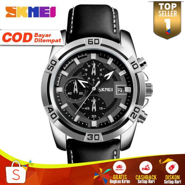 SKMEI 9156 Original Jam Tangan Pria Analog Kulit Jamtangan Cowok Keren Skimai Waterproof Kekinian