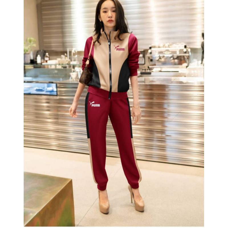 SETELAN WANITA TRAINING PUMA BAHAN FULL BABYTERRY PREMIUM RIB JOS