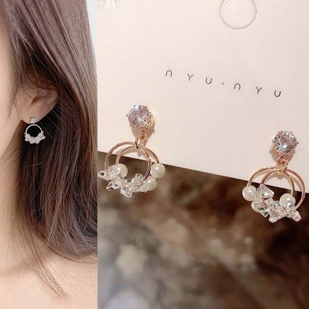 Anting Stud Hias Mutiara Kristal Berlian Imitasi Untuk Perempuan